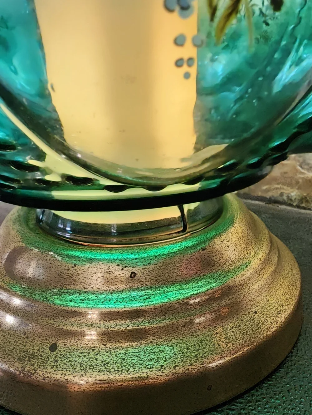 Rare 1940s Emerald Green GWTW Lamp Hand Painted Enamel Dual Light Pristine